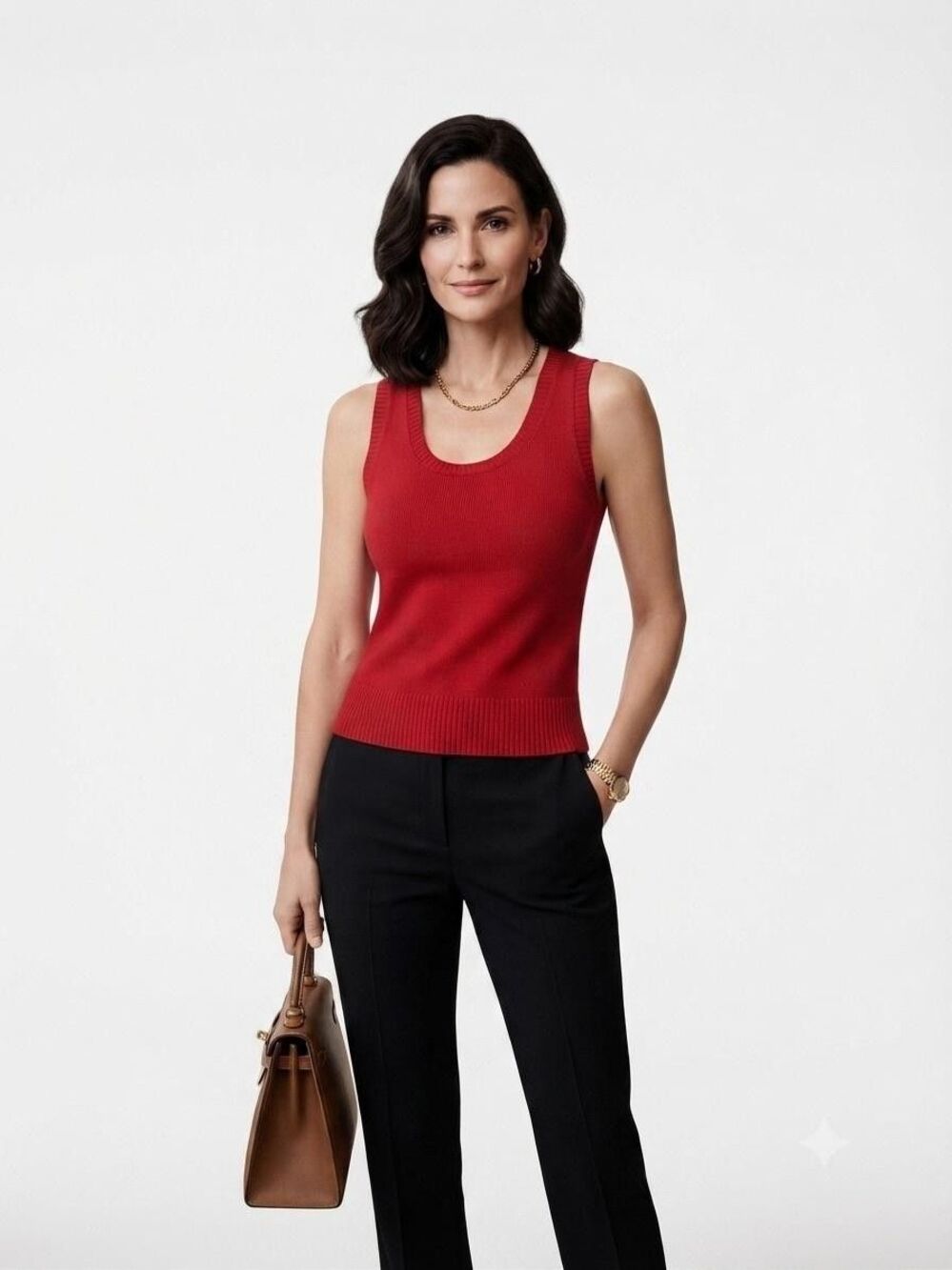 St. John Sweater Vest Womens L Red Wool Rayon Scoop Neck Sleeveless Knit Top